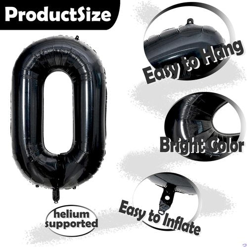 20th Birthday Decorations | Skiennix 40-Inch Black Number 20 Balloon with Gold Crown - Mylar Helium Foil