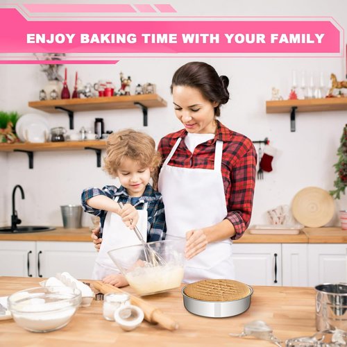 EWFEN 8-Inch Stainless Steel Cake Pan Set - Non-Toxic, Leak-Proof & Dishwasher Safe | Perfect for Layer Cakes