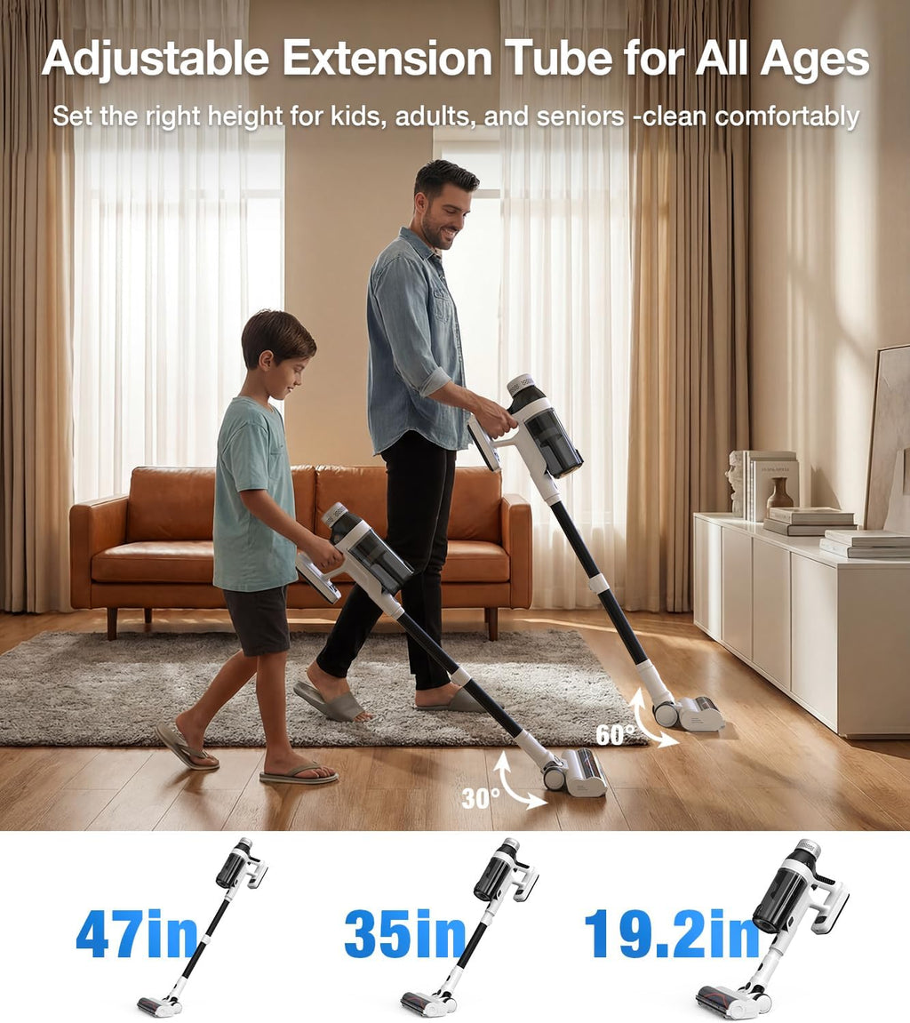 Skiennix Cordless Vacuum Cleaner - 15-in-1 Lightweight Stick Vacuum with LED Light & Anti-Tangle | 55 Minutes Runtime for Home Use