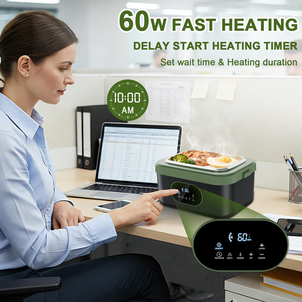 Snidomn Cordless Electric Lunch Box XL 6.3-Cup, 60W Fast Heating Portable Food Warmer with Scheduled Heating, Removable Divider, Large Capacity Heated Lunch Box for Work & Outdoor