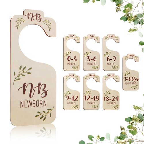 Baby Closet Dividers - 8 PCS Adorable Wooden Double-Sided Size Hangers for Newborn to Toddler | Nursery Decor