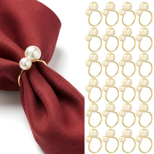 Sliner 100 Pcs Pearl Napkin Rings, Gold Table Napkin Holder Buckles for Dinning Table Setting Christmas Wedding Party Supplies