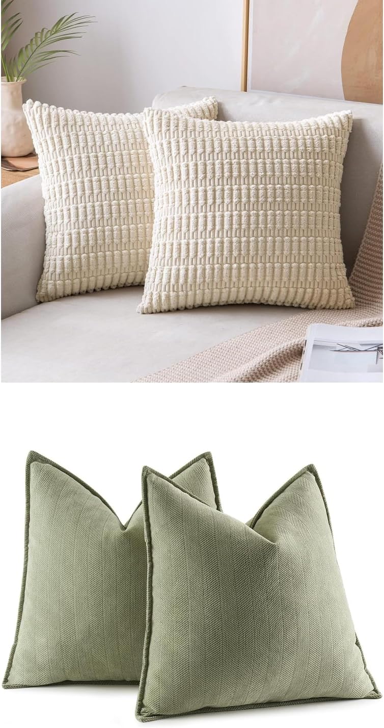 MIULEE Corduroy Throw Pillow Covers - Pack of 2 in Sage Green for Stylish Home Decor