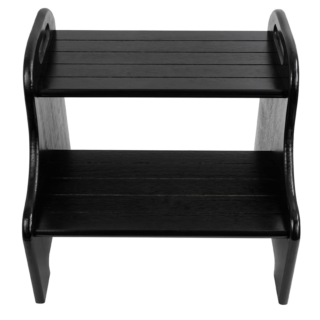 VaeFae Bamboo 2 Step Stool with Non-Slip Step Treads and 2 Cutout Handles (Black)