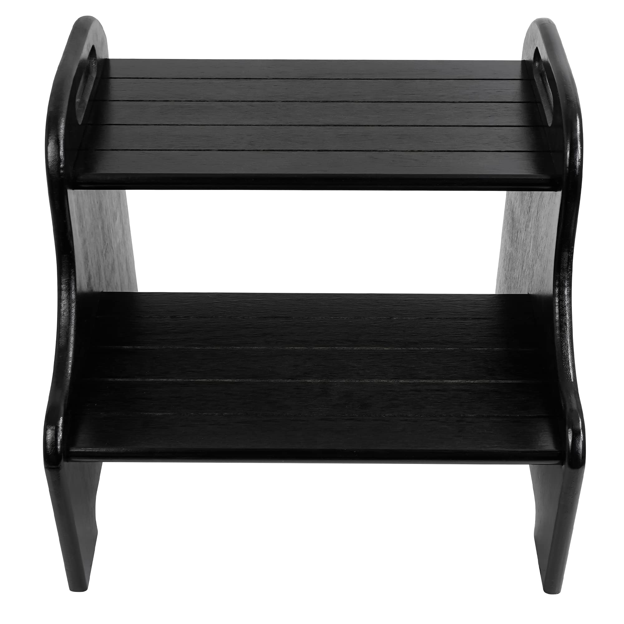 VaeFae Bamboo 2 Step Stool with Non-Slip Step Treads and 2 Cutout Handles (Black)