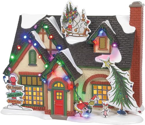 Department 56 Grinch House | Illuminated Christmas Village Building with LED Lights - 7.2 Inch, Multicolor
