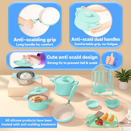 Cicicooie Kids Cooking Sets Real Easy Montessori Kitchen Safe Tools Making for Beginner Cooking Educational (Green)