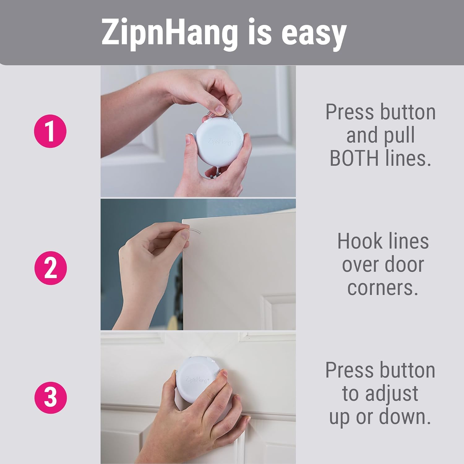 Zip 'n Hang Wreath Hanger - Damage-Free Adjustable Door Hook for Christmas Decor | Fits Glass & Screen Doors