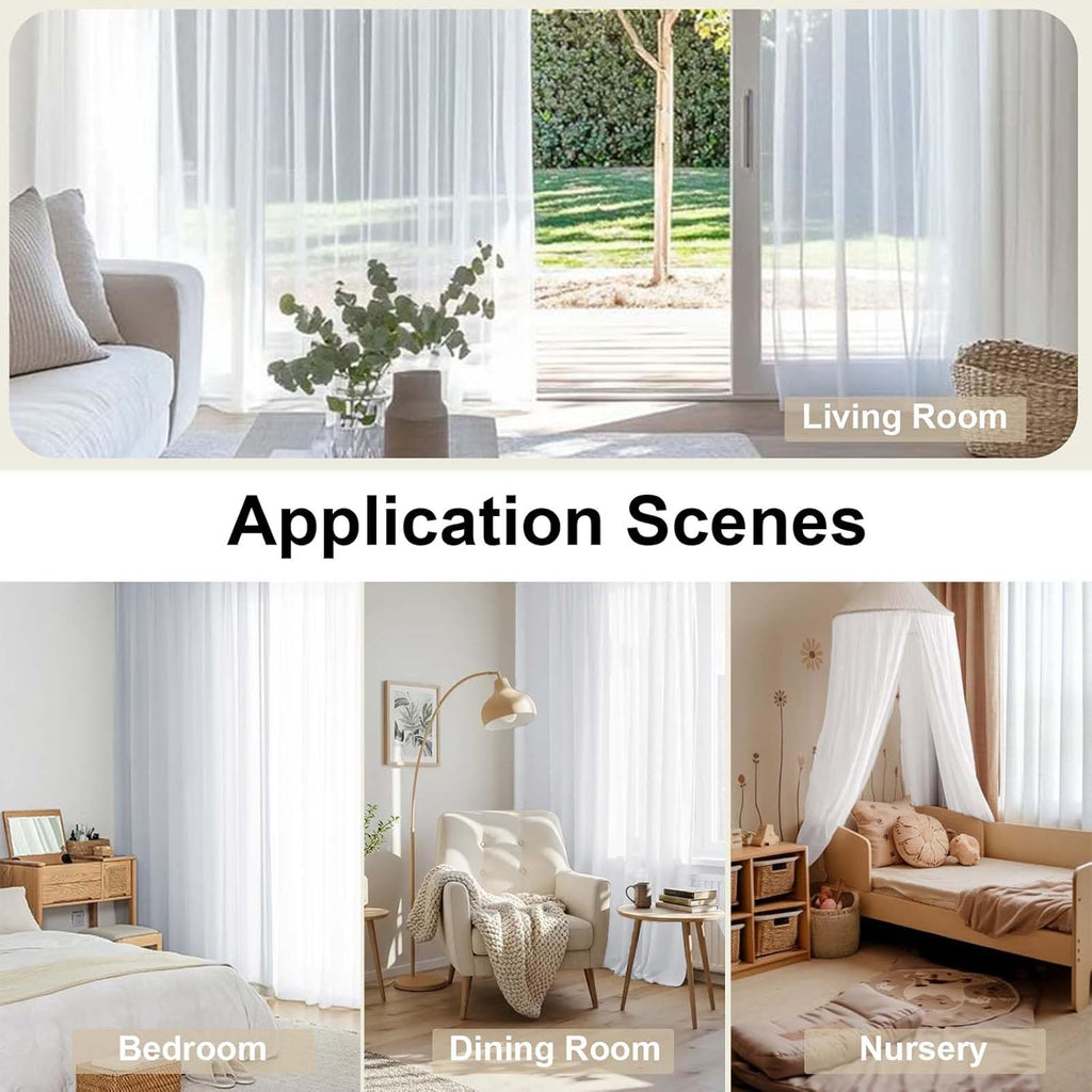 OWENIE Sheer Curtains - 84-Inch Long Rod Pocket Voile Drapes for Living Room/Bedroom | White, 2 Panels