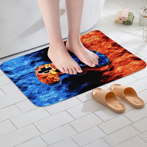 Erosebridal Flame Gaming Area Rug for Boys 16"X24",Teens Wolf Gamer Room Decor Bathroom Rugs Game Console Bath Mat,Kids Gamepad Video Games Fleece Fabric Bath Rugs,Blue Orange