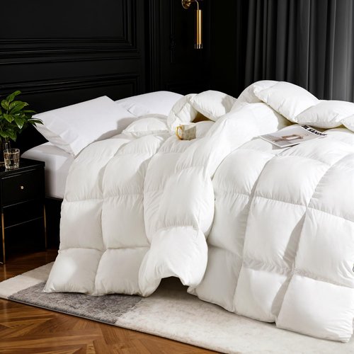 THX9ZRNM 75% Canadian Goose Down Comforter Queen Size, Ultra Soft 100% Cotton Fabric, 850 Fill Power All Season Duvet Insert, Hotel Luxury Bedding Comforters (White,90"x90")