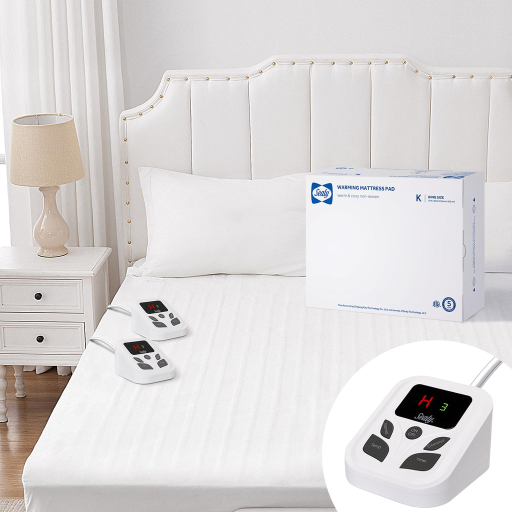 Sealy Heated Mattress Pad King Size 78x80 Inch with Dual Control 10 Heated Settings | Zone Heating Electric Mattress Pad | Auto Shut Off 1-9 Hours| Fit Up to 17" Deep Pocket | Machine Washable