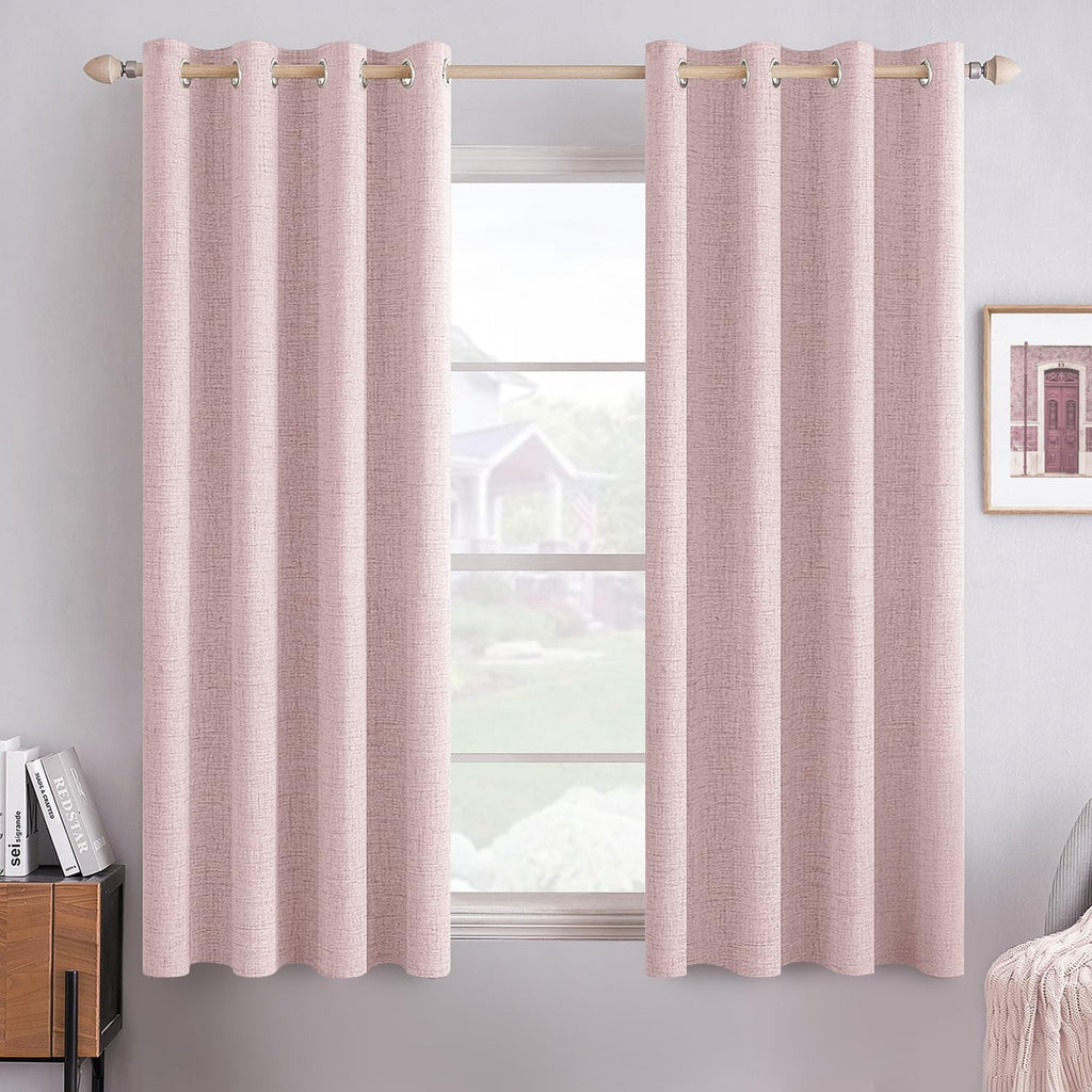 MIULEE Blackout Curtains - 100% Thermal Insulated Linen Texture Drapes - Pink, 52x54 Inch (2 Panels)