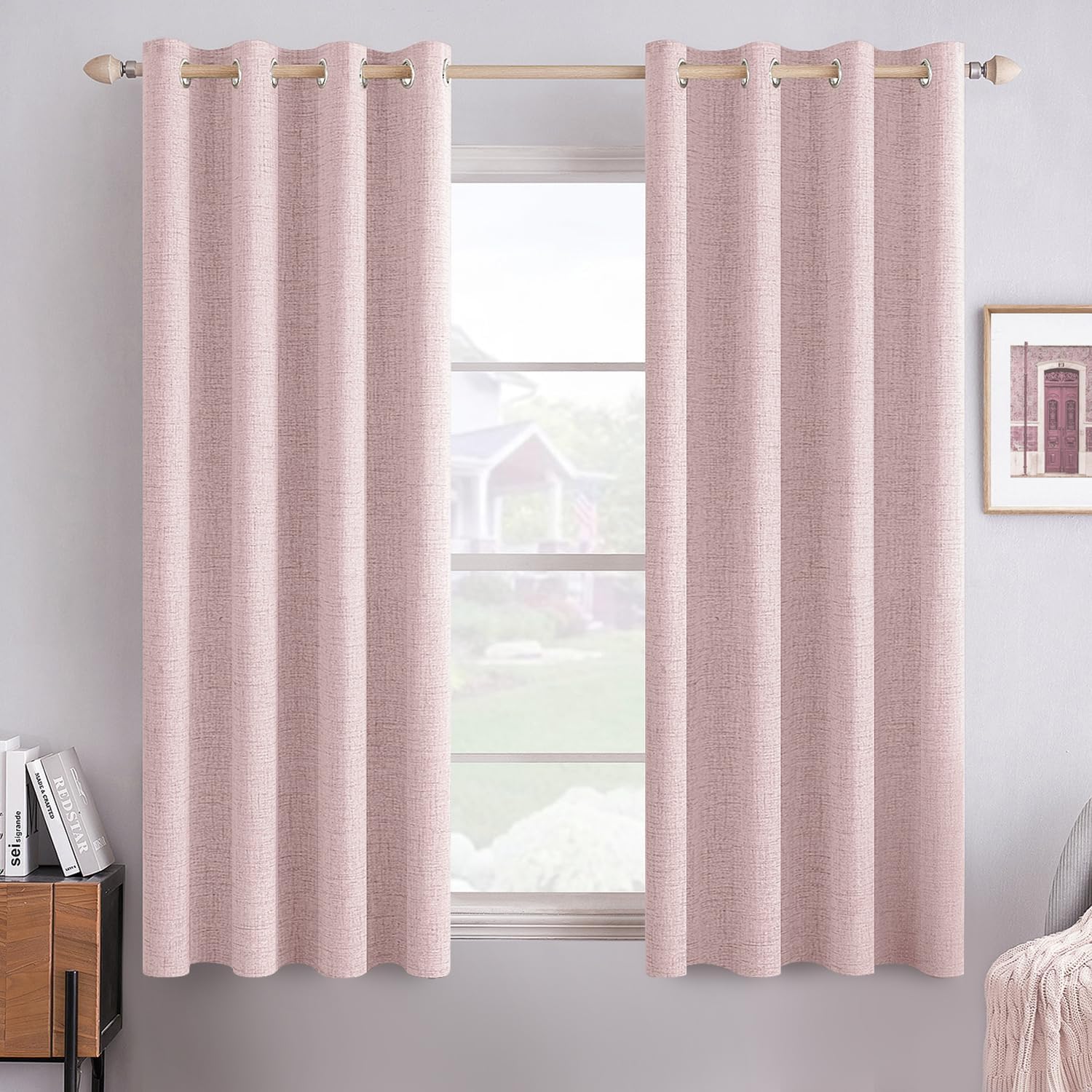 MIULEE Blackout Curtains - 100% Thermal Insulated Linen Texture Drapes - Pink, 52x54 Inch (2 Panels)