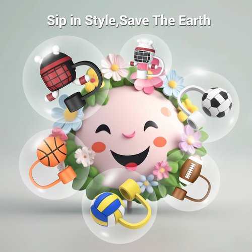 4Johor 4Pcs Basketball Straw Toppers for Stanley Cup Accessories, Straw Cover fits 0.4In Reusable Straws, BPA Free Silicone Straw Covers - Sip In Style and Protect the Earth