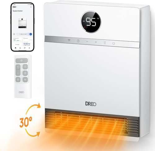 DREO Smart Wall Heater - IP24 Electric PTC Space Heater with 30° Oscillation & Remote Control | Ideal for Home & Office