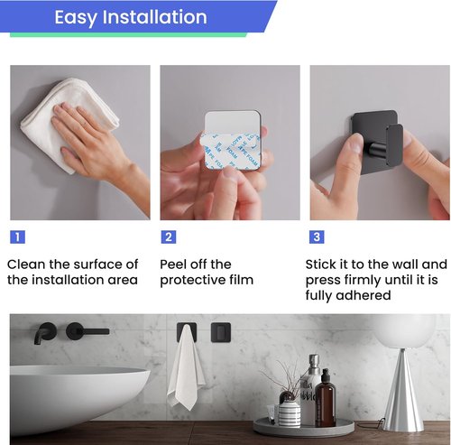 Aikzik Heavy-Duty Adhesive Hooks - Waterproof & Rustproof Wall Hooks for Bathroom, Kitchen, 4 Pack