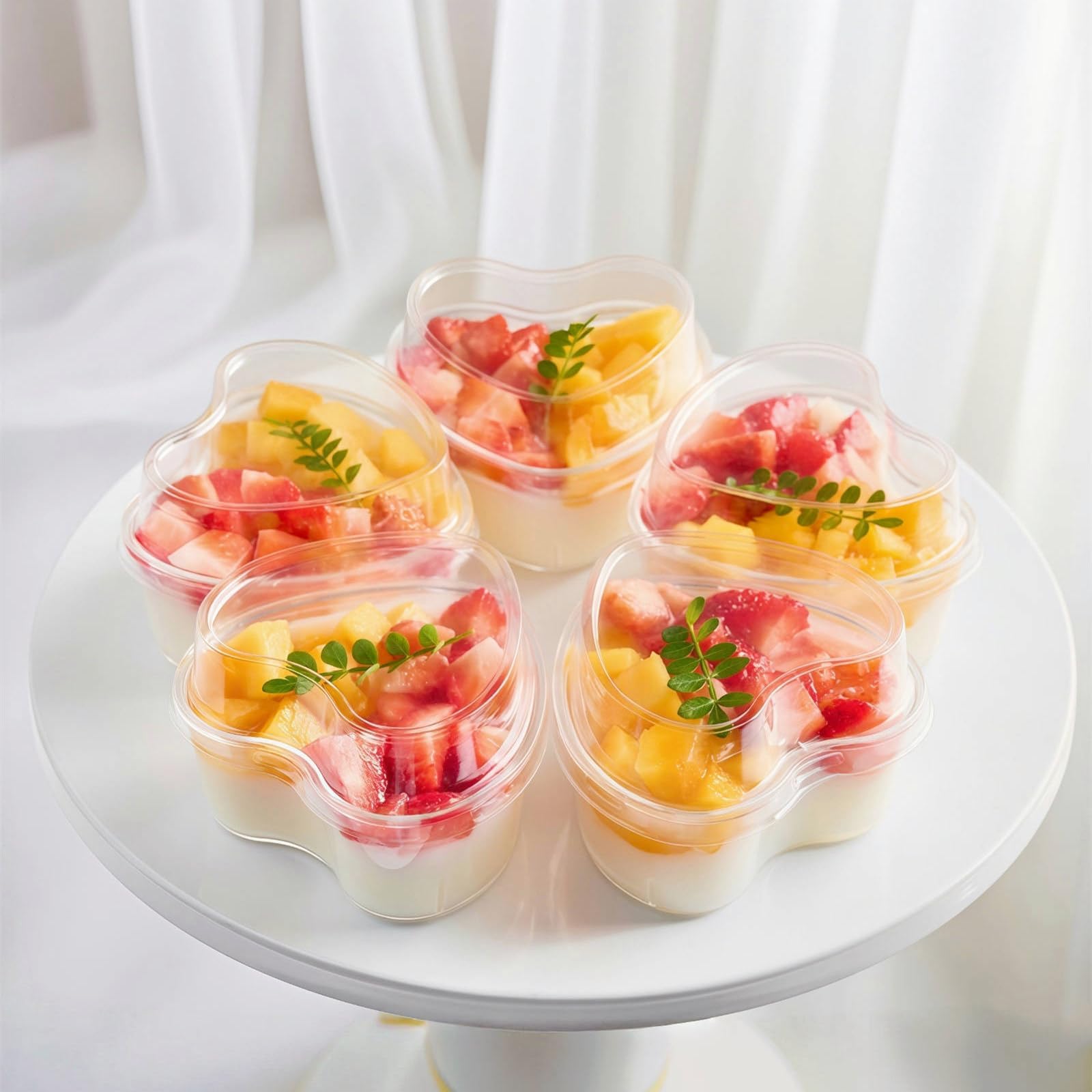 TOFLEN 5 oz Heart Shaped Dessert Cups with Lids and Spoons 300 Pcs | Serves 100 | Mini Plastic Dessert Shooter Cups for Parfait, Cheesecake, Mousse, Appetizers, Jello Shot and Puddings