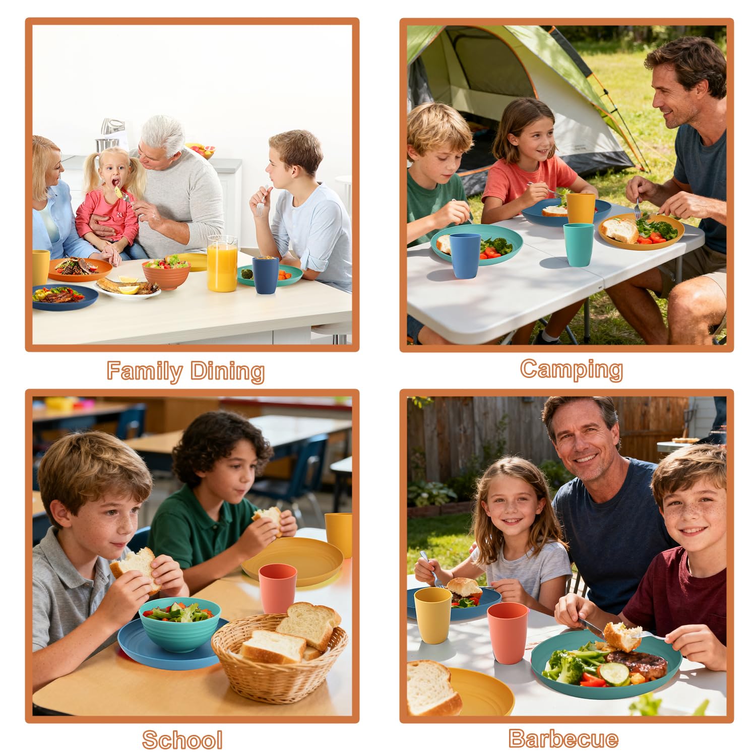Perlapoc Wheat Straw Dinnerware Sets, 20 PCS Service for 4, Dishwasher & Microwave Safe Kids Plates and Bowls Sets, Unbreakable Lightweight Outdoor Camping Dishes - Multicolor