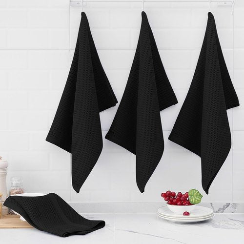 Homaxy 100% Cotton Kitchen Dish Towels - Ultra Soft & Absorbent Quick Drying, 20 x 28 Inches, Black | 4-Pack