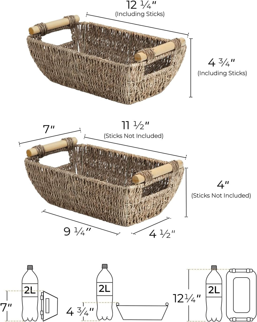StorageWorks Small Seagrass Baskets - Woven Design with Wooden Handles | 2-Pack for Organizing Gifts
