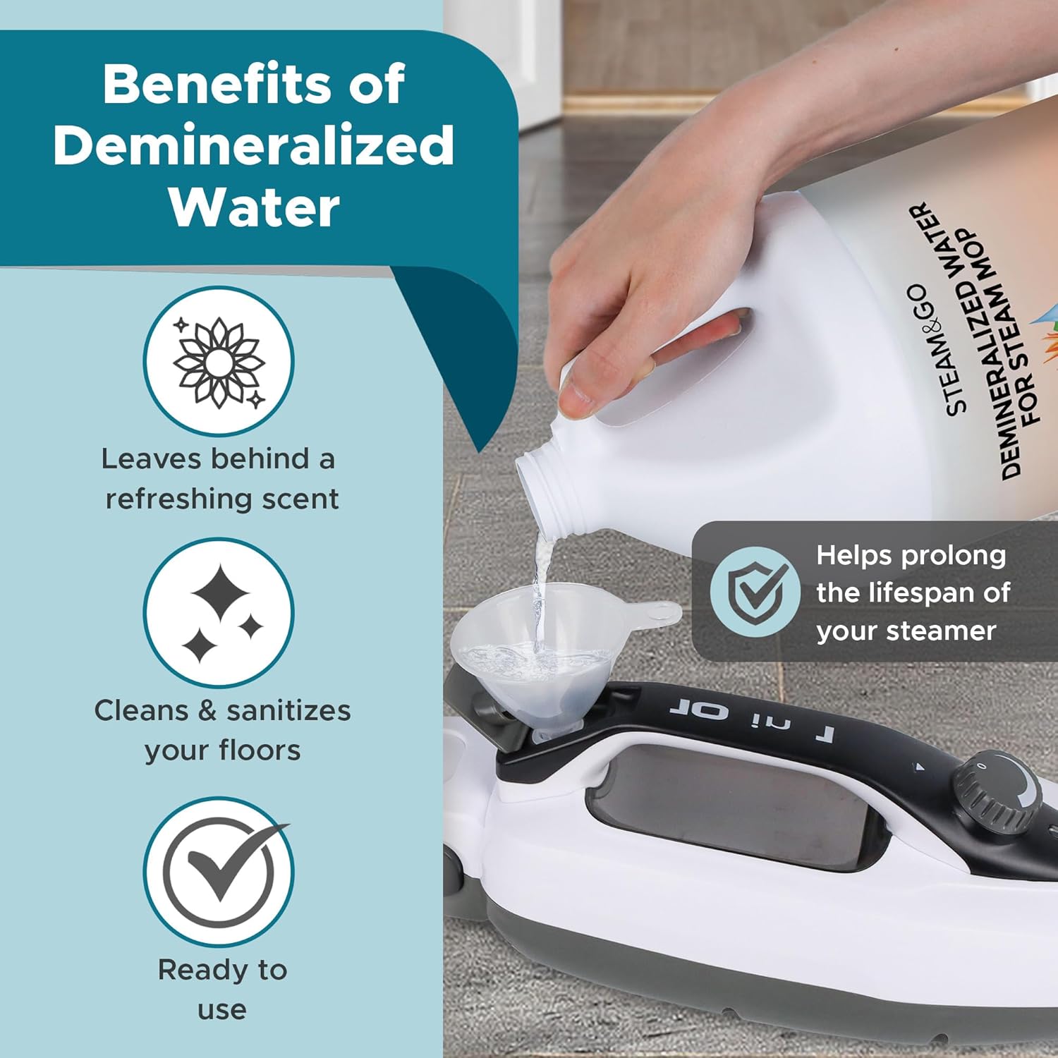 Steam & Go Demineralized Water | PVC-Free Floor Cleaner for All Steam Mops - Tropical Bloom, 128 Fl Oz