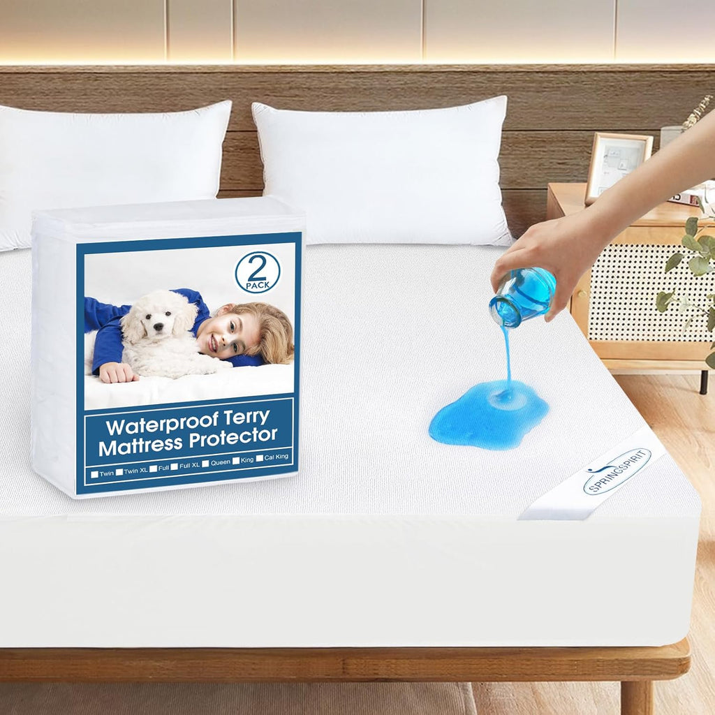 Skiennix Waterproof Mattress Protector - 2 Pack Twin XL, Ultra Soft & Breathable, Fits Up to 14'' Depth, Noiseless White