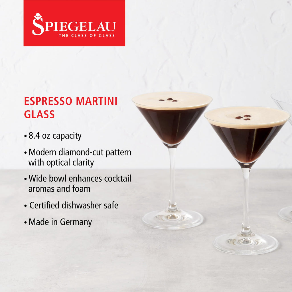 Spiegelau Espresso Martini Glass, Crystal Martini Glasses for Cocktails, Dishwasher Safe, Diamond Cut Glassware for Home Bar, 8.4 oz, Set of 4