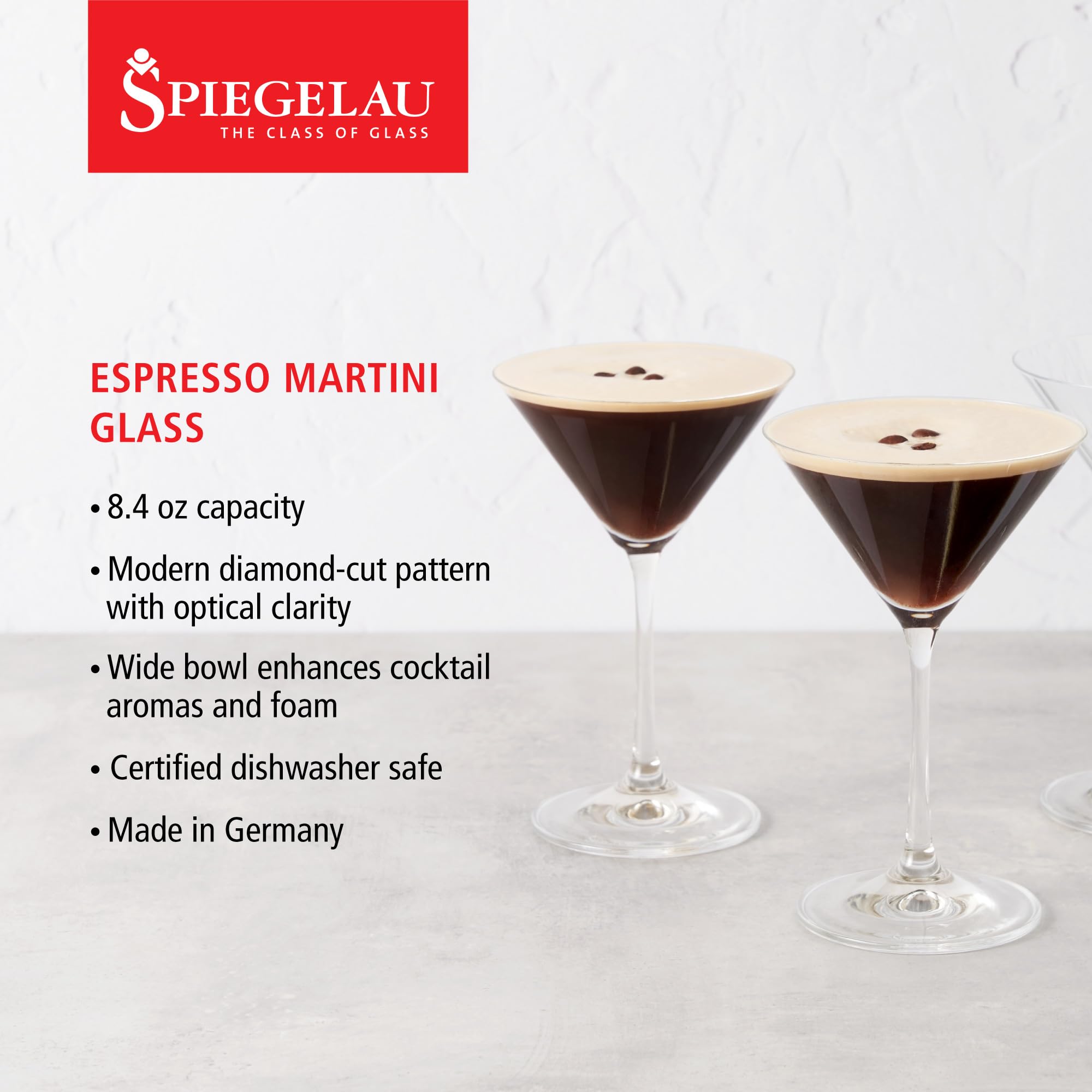 Spiegelau Espresso Martini Glass, Crystal Martini Glasses for Cocktails, Dishwasher Safe, Diamond Cut Glassware for Home Bar, 8.4 oz, Set of 4