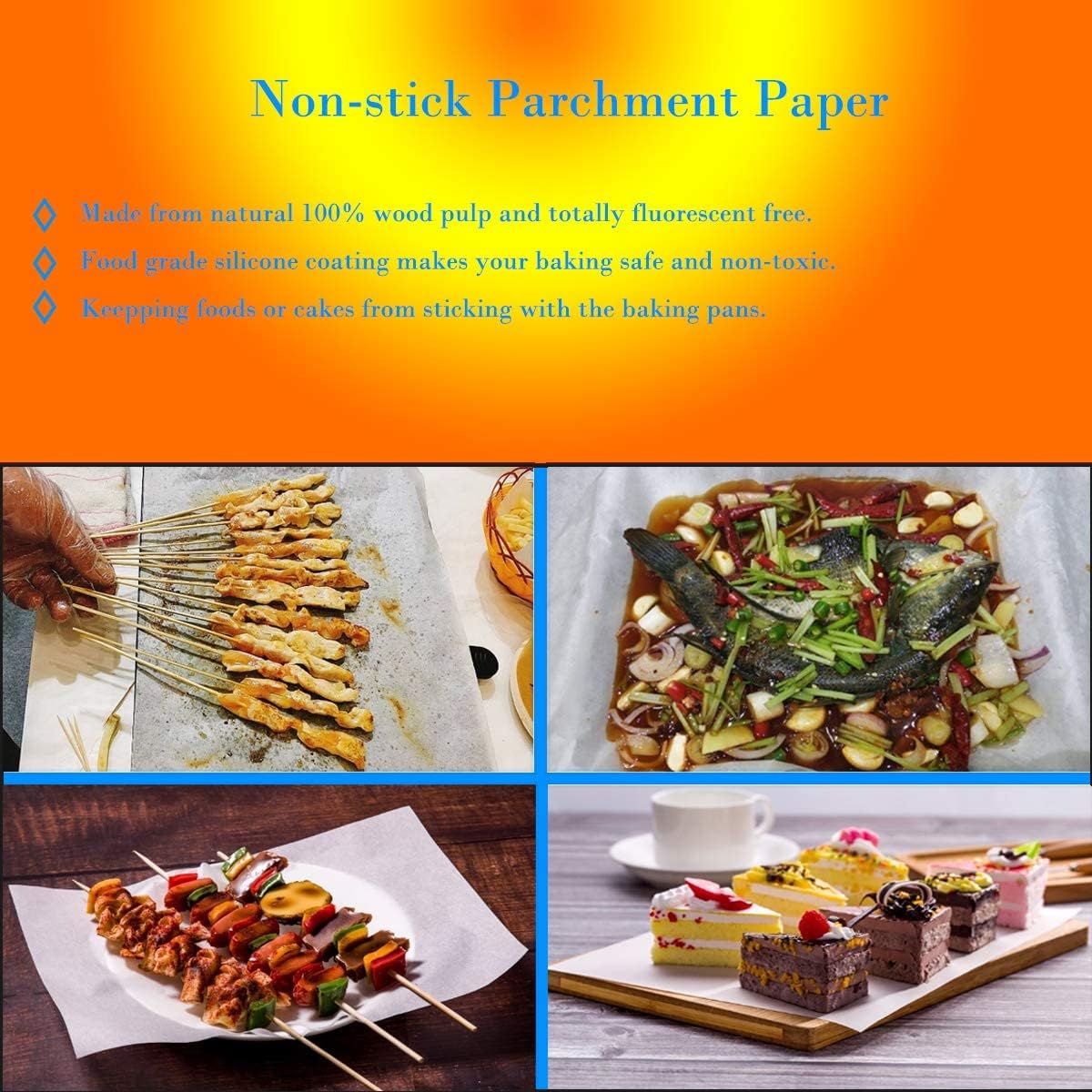 Skiennix Nonstick Parchment Paper Roll - Reusable Food Grade Waterproof & Oilproof | 12" x 66' Heavy Duty Baking Liner