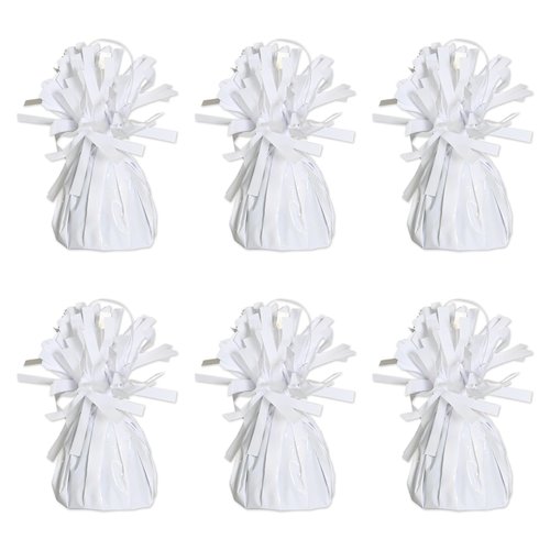 Beistle White Metallic Plastic Wrapped Balloon Weights For Birthday Parties, Weddings, Anniversaries, Table Décor, Celebrating With You Since 1900, 5.5" x 2.5", 6 Piece
