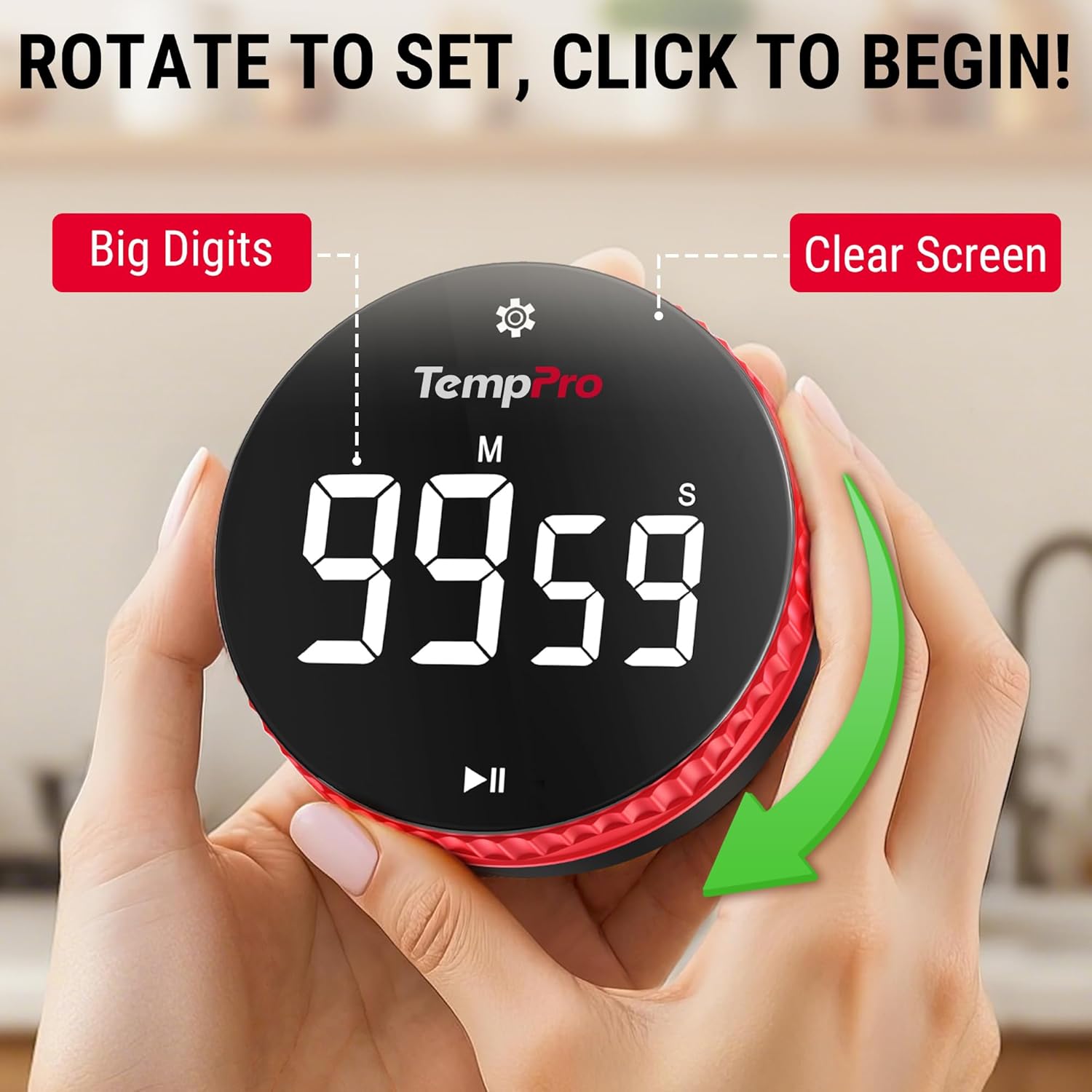 TempPro Digital Kitchen Timer - 99-Hour Countdown with Magnetic Stand & Large LED Display | 3 Volume Levels