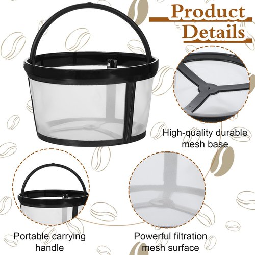2 Pack Reusable Coffee Filters 4-5 Cup Nylon Mesh Coffee Filter Reusable Filter Basket With Mesh Bottom Permanent Filters Replacement with Handle for Makers and Brewers
