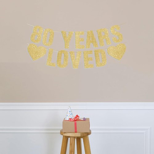 Gold Glitter 80th Birthday Banner by Pre-Strung | Happy 80th Birthday Decorations for Men & Women