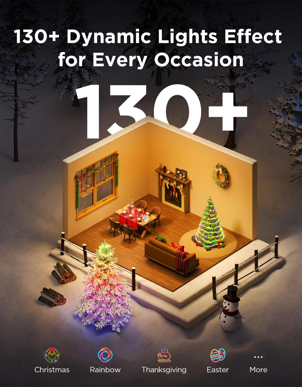 Govee Christmas Lights 2, RGBWIC 66FT 200LEDs Holiday String Lights with Shape Mapping Function, Smart LED Decoration for Indoor Outdoor Tree, 130+ Preset Scenes, Voice and APP Control, Green Wire