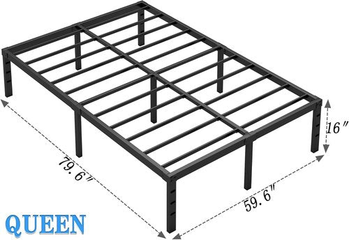 Jetonix Metal Bed Frame - Queen Size with Storage Space | Heavy Duty, Easy Assembly, Black, 16 Inch