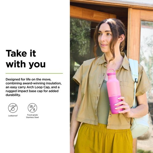 Klean Kanteen Rise Classic Insulated Water Bottle - Keep Drinks Cold for 65 Hours - Stainless Steel - Insulated Water Bottle - Leak & Sweat-Proof - Arch Loop Cap - 20 oz - Dusty Orchid