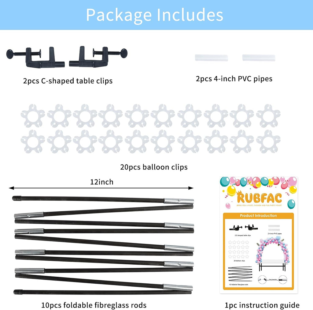 RUBFAC Balloon Arch Kit - Adjustable Black Stand for Table Decorations | Perfect for Parties & Events