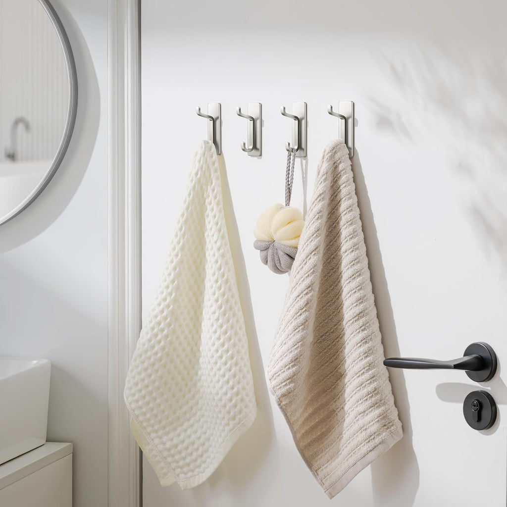 Pickpiff Wall Hooks - 13LB Strong Adhesive Coat & Towel Hanger in Brushed Nickel Finish