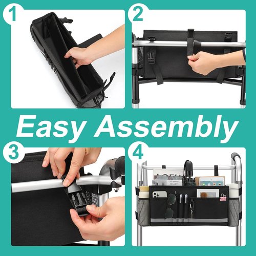 EXLIFBAG Walker Bag - Folding Design with Cup Holder | Essential Accessories for Seniors - Black