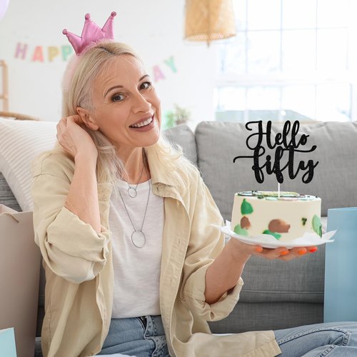 Hello Fifty | 50 & Fabulous Cake Topper - Celebrate 50 Years with Stylish Party Decorations