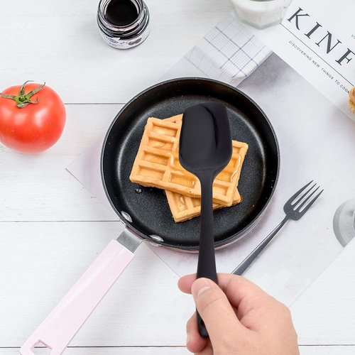HOTEC Silicone Rubber Spatula Set - 600℉ Heat Resistant, BPA-Free, Dishwasher Safe | Black, Set of 5