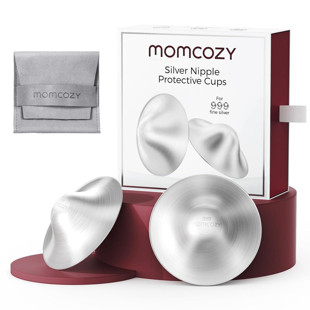 Momcozy 999 Silver Nipple Shields - Hole-Free Design for Breastfeeding Essentials | Regular Size