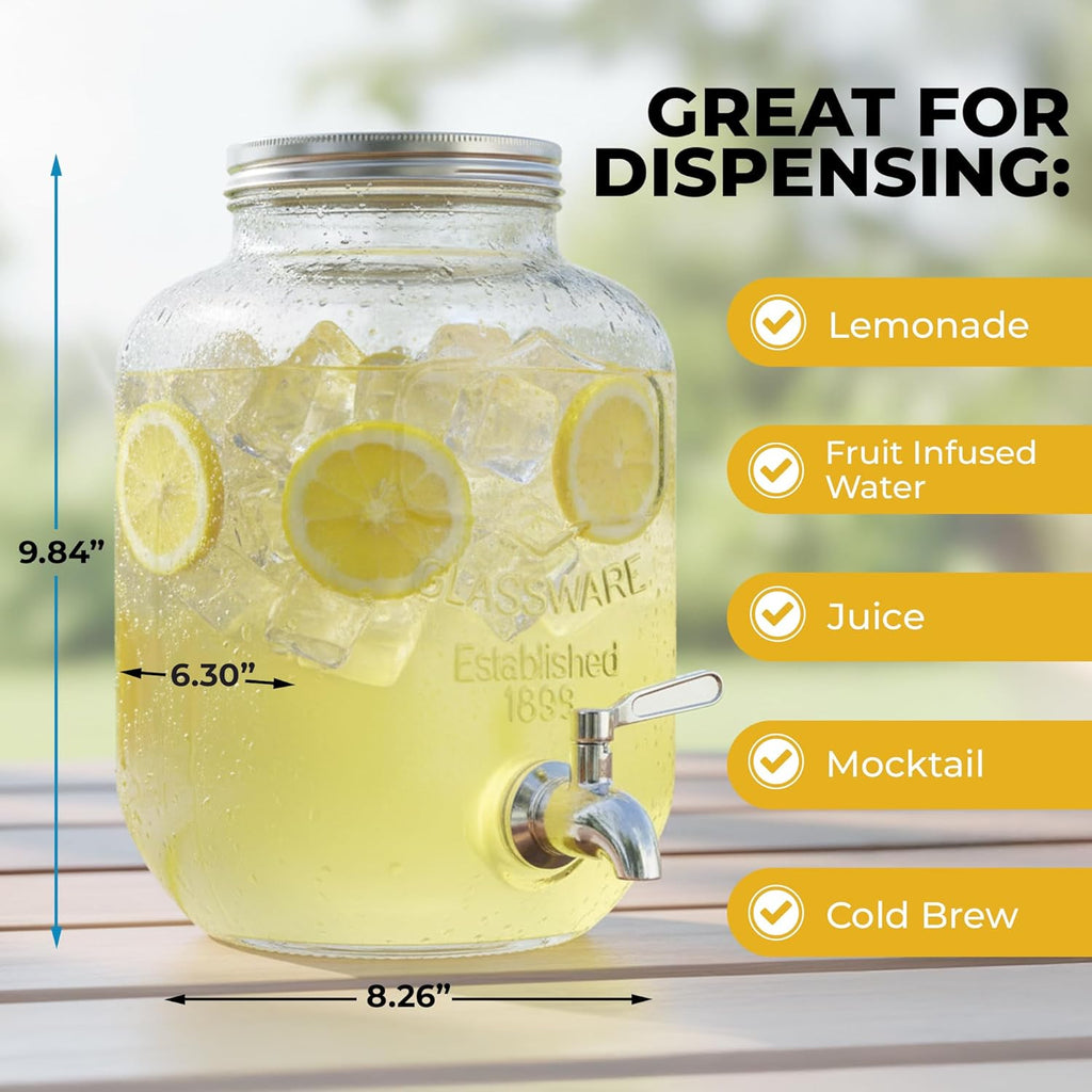 Zulay 1 Gallon Glass Drink Dispenser - Leak-Resistant with Spout Lid & Stainless Steel Filter | Perfect for Parties & Events