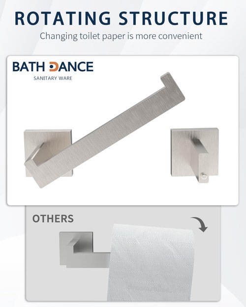 BATHDANCE Brushed Nickel Toilet Paper Holder Wall Mount, Square Stainless Steel Rustproof Double Post Pivoting Tissue Roll Holder for Bathroom, Commercial Toilet Paper Dispenser, Sliver