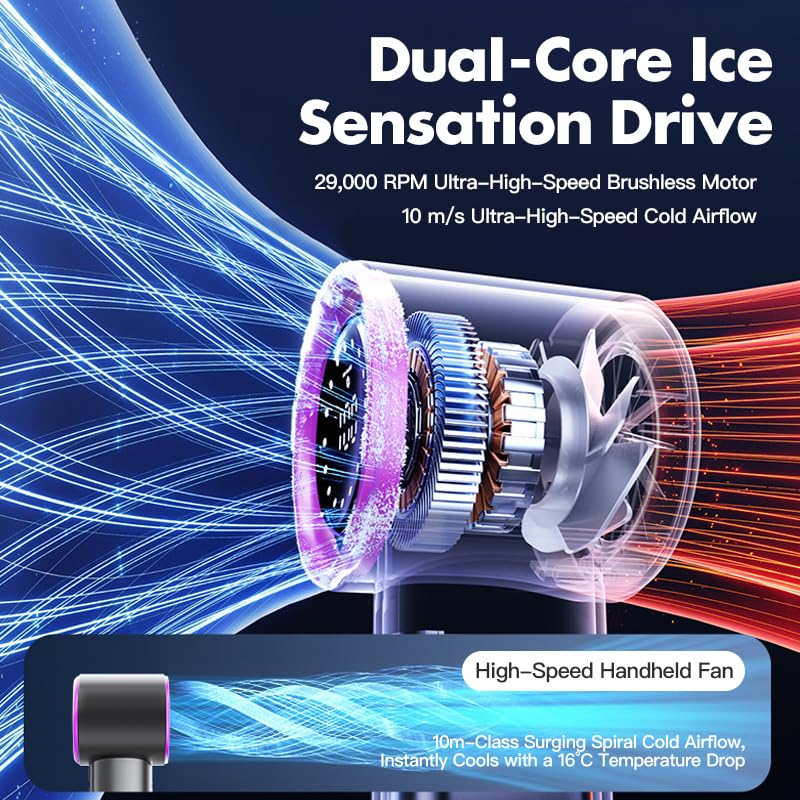 Portable Handheld Mini Fan - 3-Speed USB Rechargeable with LED Display
