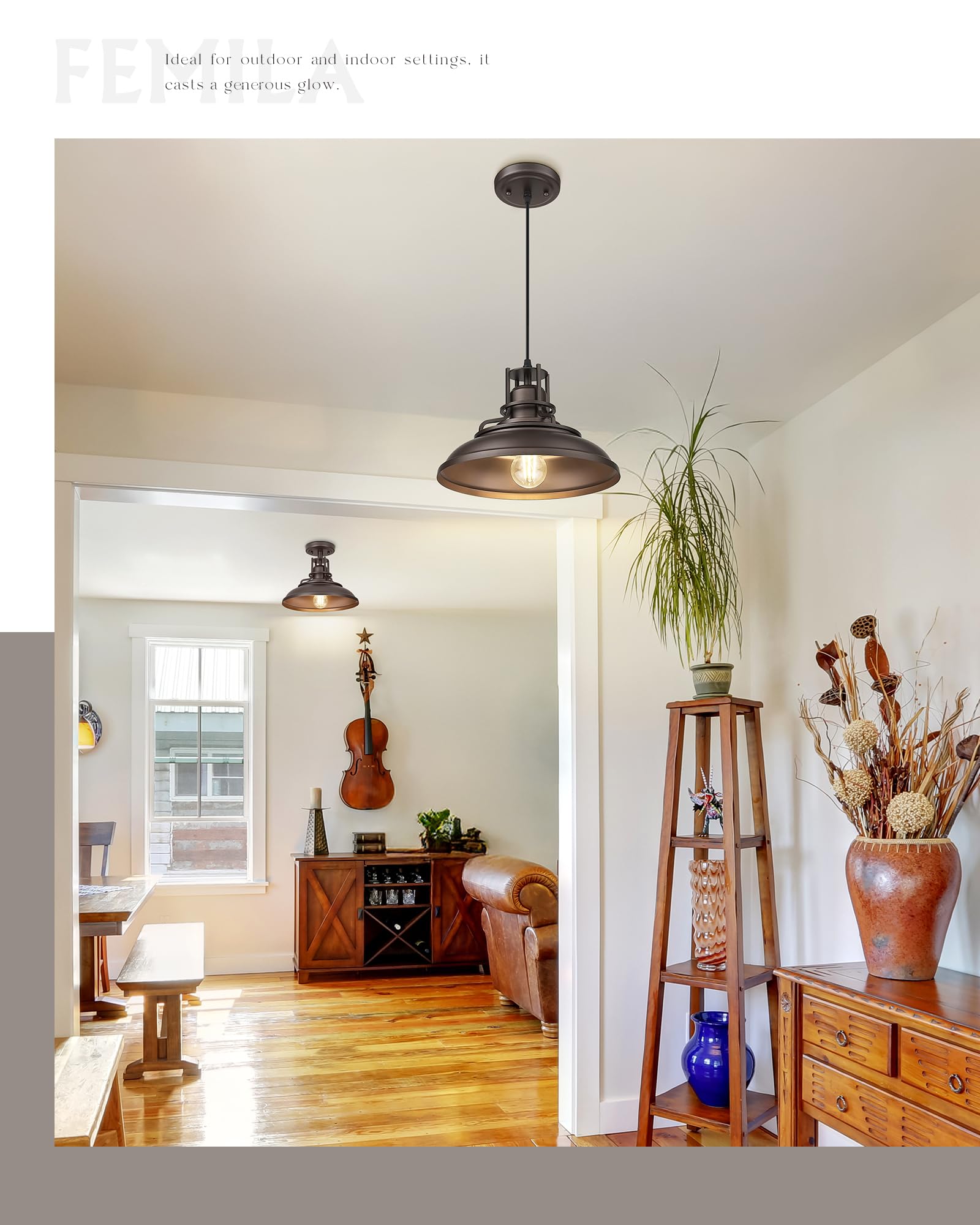 FEMILA Farmhouse Pendant Light,12" Barn Vintage Hanging Light Fixture for Kitchen Island, Adjustable Height,Oil Rubbed Bronze Finish, 4FY15-MP ORB