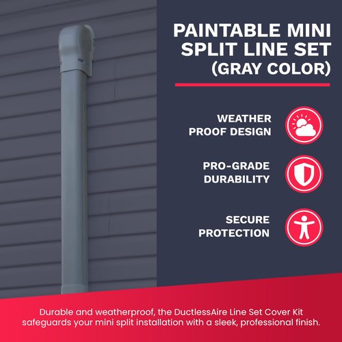 DuctlessAire Mini Split Line Set Cover Kit - Paintable Lineset Cover - Line Set Covers for Ductless Air Conditioner, Mini Split AC/Heating System, HVAC, Central AC Unit, Heat Pump (Gray, 3" x 7.5 ft)