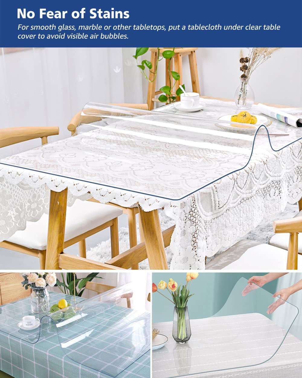 Soroel 38X120 Inch Clear Dining Room Table Cover Plastic Tablecloths Waterproof Office Desk Blotter Mat 1.5mm Thick Wood Furniture Topper Protector Pad for Night Stand End Side Table Kitchen Counter