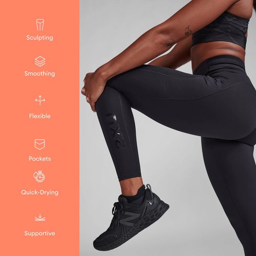 2XU Women's Form Stash Hi-Rise Compression Tight - Performance Activewear for Training, Improved Recovery - Black/Black - Size Large